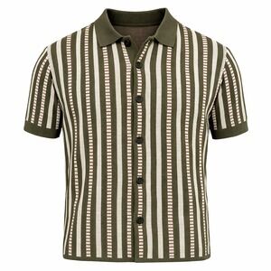 Truth by Republic Moss Green Striped Knit Polo NWT Retro Sweater Polo Men's S